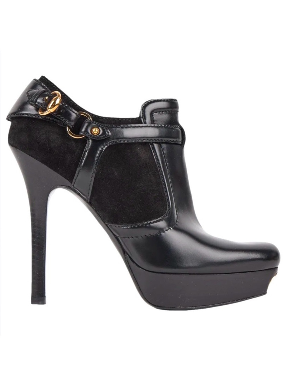 GUCCI Black Patent Leather Platform Ankle Booties | 38.5